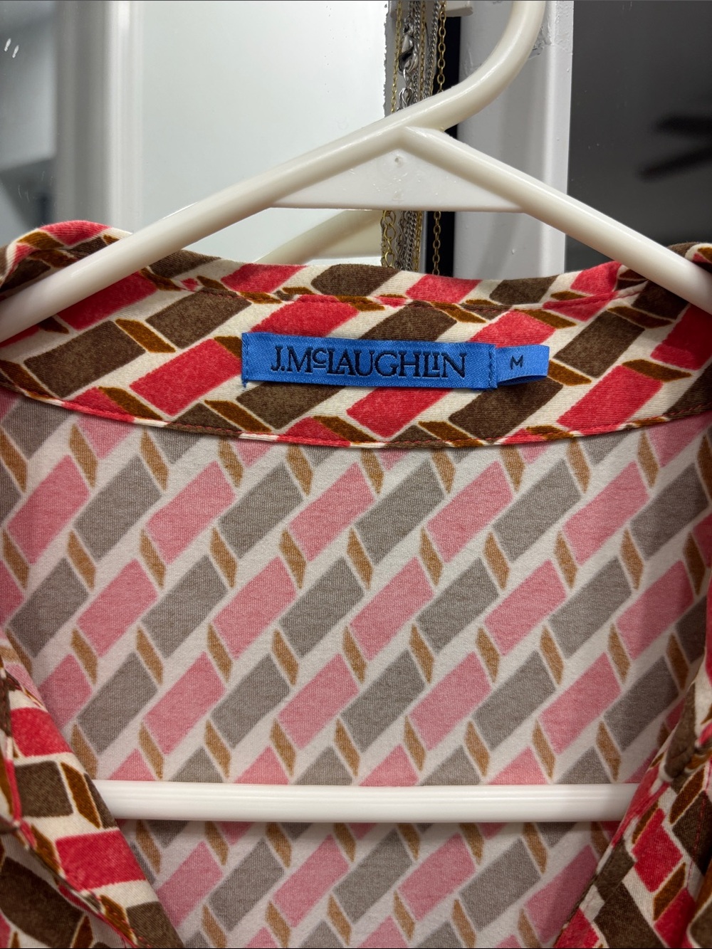 J. McLaughlin Red, Cream & Brown Patterned Button-Up Blouse - Picture 2 of 3